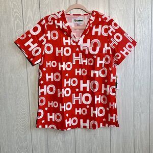 Tipsy Elves Womens Scrubs Top Ho Ho Ho Holiday Large NWT